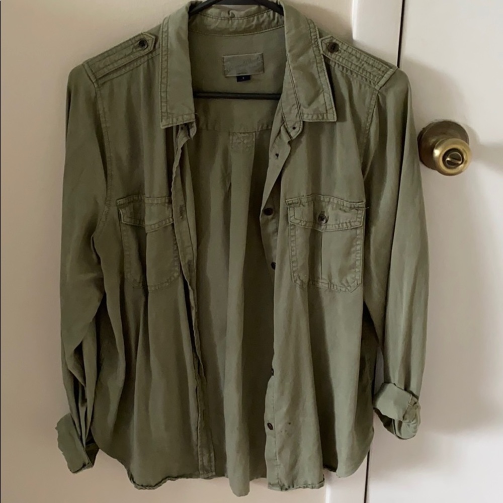 Army green button up dress shirt